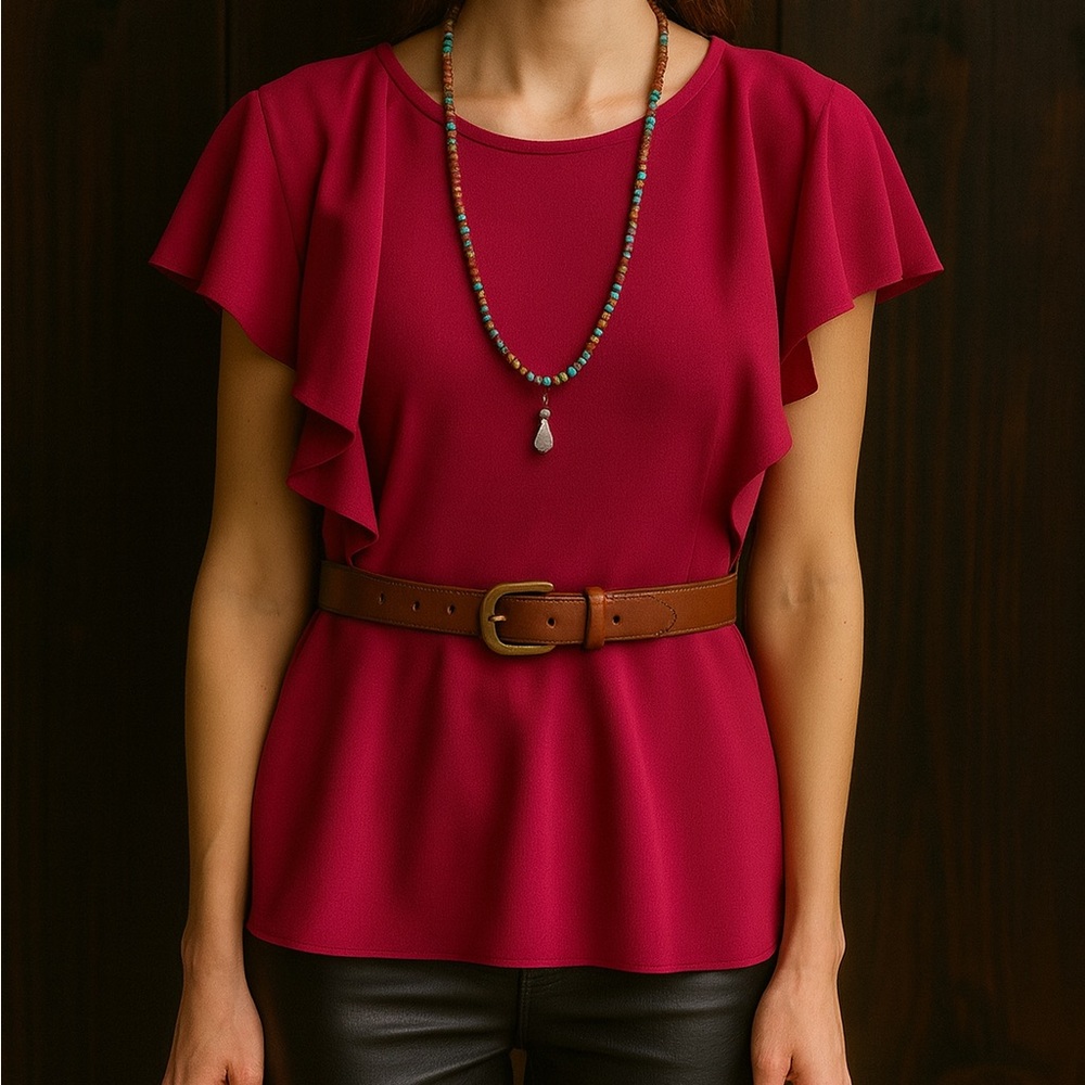 Zara Fuchsia Bell Flutter Ruffle Sleeve High-Low Blouse